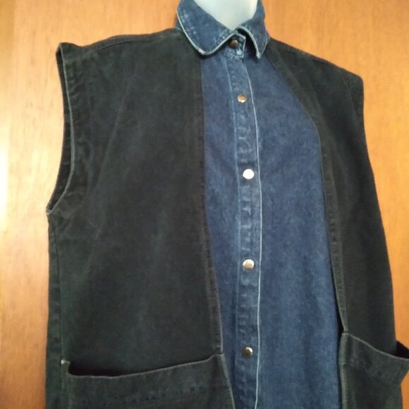 Willie Smith Blue & Black Denim Layered Vest with Pockets and Snap closure. - Picture 1 of 7
